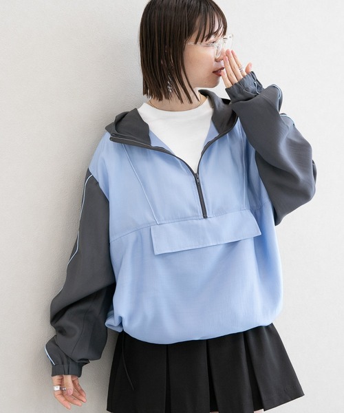RAGEBLUE（レイジブルー）の「配色シアー/アノラックルーズパーカー（パーカー・レディース・ブルー系/ホワイト系・FREE）」の21枚目の写真