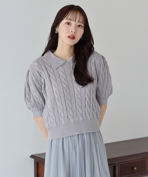 BLUEEAST（ブルーイースト）の「半袖カラーケーブルニット（ニット