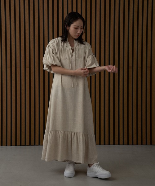 セール】shirring ribbon volume sleeve ops / シャーリング