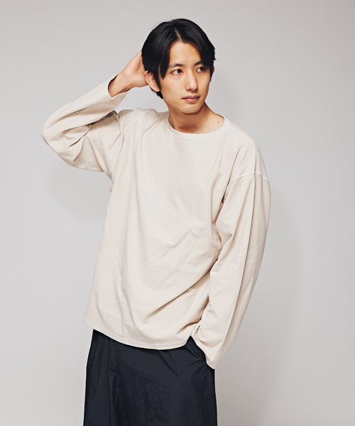 EDIFICE(エディフィス)の「ライト フレンチ テリー ボートネック Tシャツ(Tシャツ/カットソー・メンズ・ベージュ/ブラウン/ブラック・MEDIUM/LARGE)」の9枚目の写真