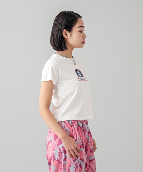 X-girl（エックスガール）の「FRAMED FACE S/S BABY TEE（Tシャツ/カットソー・レディース・ブラック/ホワイト/ピンク・S/M）」の5枚目の写真