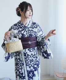 有松絞り浴衣3点セット utatane 藍色の綺羅星 綿紅梅（浴衣）｜utatane