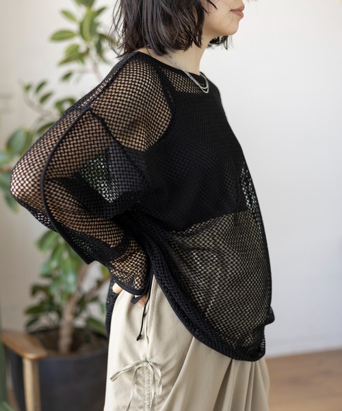 LEPSIM（レプシィム）の「【産前・産後対応】マタニティ／メッシュドロストプルオーバー　109203（マタニティウェア/グッズ・レディース・ブルー/ブラック/アイボリー・FREE）」の2枚目の写真