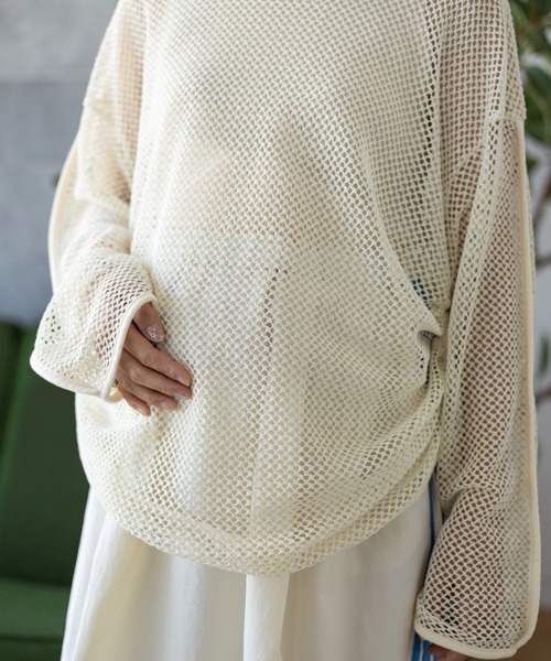 LEPSIM（レプシィム）の「【産前・産後対応】マタニティ／メッシュドロストプルオーバー　109203（マタニティウェア/グッズ・レディース・ブルー/ブラック/アイボリー・FREE）」の6枚目の写真