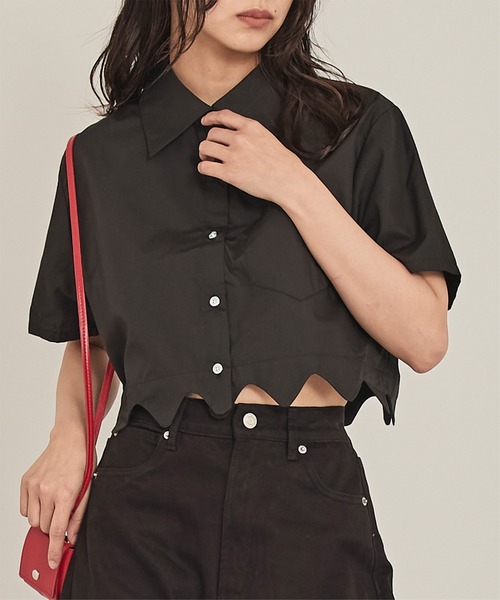 ウェーブヘムクロップドシャツ（シャツ/ブラウス）｜miette（ミエット