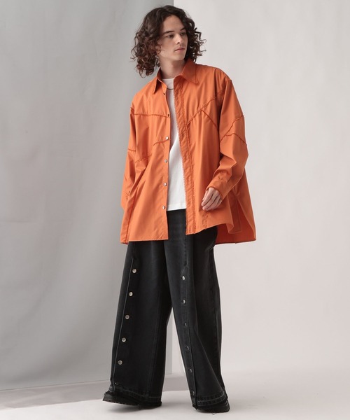 HARE（ハレ）の「パッチワークフリンジシャツ(HARE)（シャツ/ブラウス・メンズ・ホワイト/ブラック/オレンジ・FREE）」の13枚目の写真