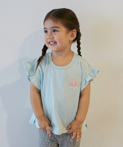 petit main(プティマイン)の「【プティプラ】GIRLS半袖Tシャツ(Tシャツ/カットソー・キッズ・イエロー/エメラルド/ブルー/マルチ/オレンジ/ライトグリーン/ピンク/ラベンダー/ネイビー/オフホワイト・110cm/100cm/90cm/80cm/130cm/120cm)」の4枚目の写真