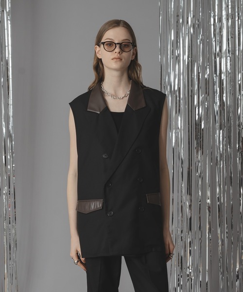 selle glant(セレグランテ)の「DOUBLE TAILORED SIDE ZIP GILET VEST /ダブルテーラードサイドジップジレベスト(ベスト・メンズ・ブラック/ダークブラウン・SMALL/MEDIUM/LARGE)」の3枚目の写真