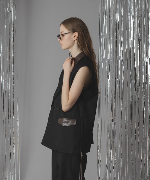 selle glant(セレグランテ)の「DOUBLE TAILORED SIDE ZIP GILET VEST /ダブルテーラードサイドジップジレベスト(ベスト・メンズ・ブラック/ダークブラウン・SMALL/MEDIUM/LARGE)」の5枚目の写真