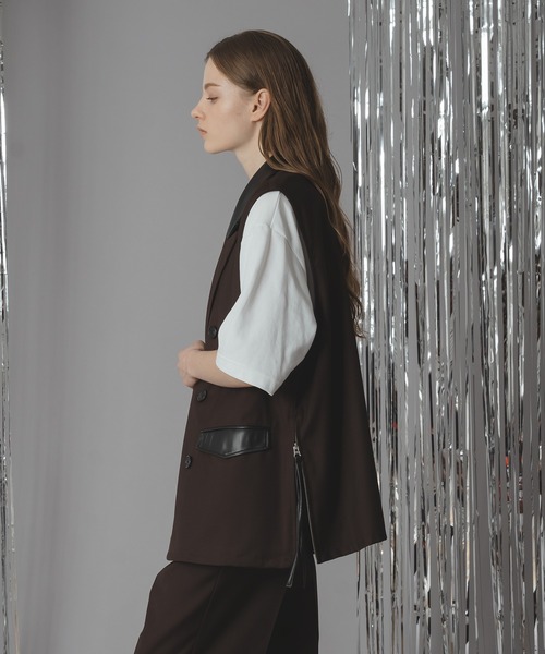 selle glant(セレグランテ)の「DOUBLE TAILORED SIDE ZIP GILET VEST /ダブルテーラードサイドジップジレベスト(ベスト・メンズ・ブラック/ダークブラウン・SMALL/MEDIUM/LARGE)」の17枚目の写真