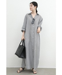 【大きいサイズ】イヴルース ロングシャツワンピース ストライプ ベルト付 XL 大きいサイズ】イヴルース ロングシャツワンピース ストライプ