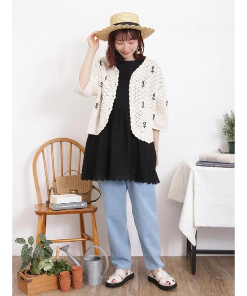 ✰Samansa Mos2 刺繍入りチュニック 半袖 ホワイト セール】パッチワーク刺繍チュニックブラウス（チュニック
