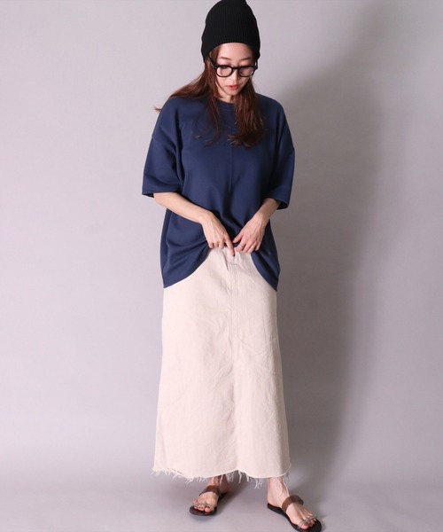 BAYBLO（ベイブロ）の「(BB)【ユニセックス】センターステッチ オーバーサイズ Tシャツ（Tシャツ/カットソー・メンズ・ダークグリーン/スミクロ/オフホワイト/ネイビー/オレンジ・FREE）」の12枚目の写真