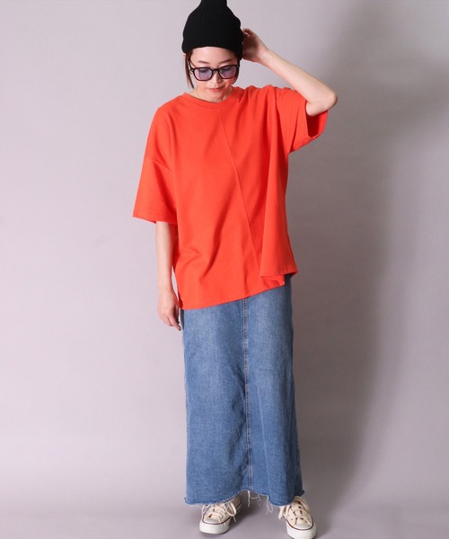 BAYBLO（ベイブロ）の「(BB)【ユニセックス】センターステッチ オーバーサイズ Tシャツ（Tシャツ/カットソー・メンズ・ダークグリーン/スミクロ/オフホワイト/ネイビー/オレンジ・FREE）」の14枚目の写真