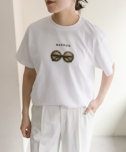 イアパピヨネ【ANGE IN DISGUISE】サングラス柄プリントTシャツ ear PAPILLONNER（イアパピヨネ）の「【ANGE IN DISGUISE】綿100