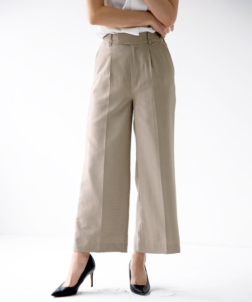 【セール】【暑い季節も快適リネン調シリーズ】洗濯機で洗える！麻調メランジ・ワイドパンツ（スーツパンツ）｜WHITE JOOLA（ホワイトジョーラ） 5,757円