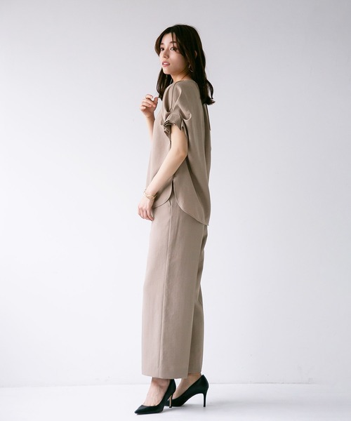 【セール】【暑い季節も快適リネン調シリーズ】洗濯機で洗える！麻調メランジ・ワイドパンツ（スーツパンツ）｜WHITE JOOLA（ホワイトジョーラ）