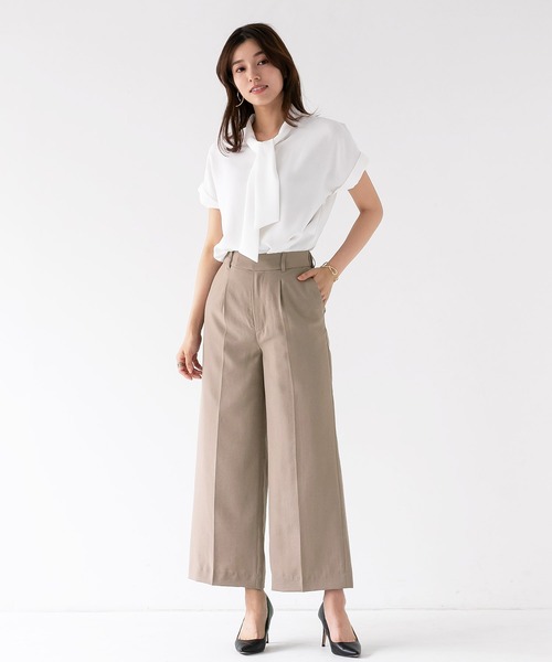 【セール】【暑い季節も快適リネン調シリーズ】洗濯機で洗える！麻調メランジ・ワイドパンツ（スーツパンツ）｜WHITE JOOLA（ホワイトジョーラ）