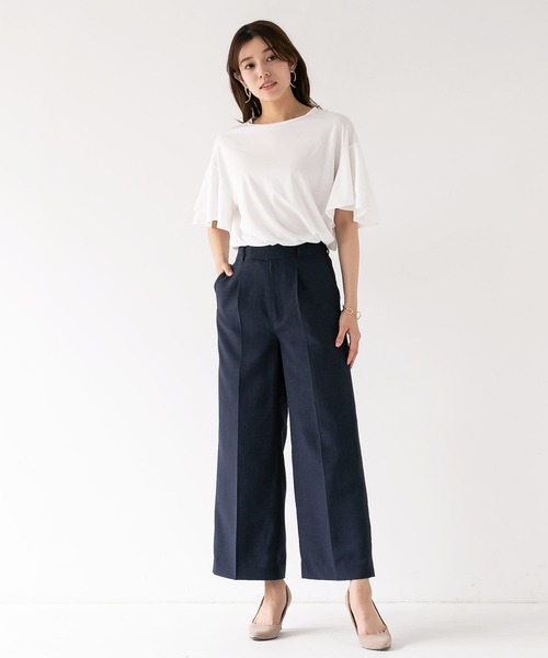 【セール】【暑い季節も快適リネン調シリーズ】洗濯機で洗える！麻調メランジ・ワイドパンツ（スーツパンツ）｜WHITE JOOLA（ホワイトジョーラ）