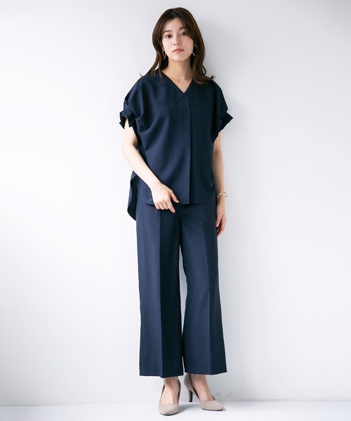 【セール】【暑い季節も快適リネン調シリーズ】洗濯機で洗える！麻調メランジ・ワイドパンツ（スーツパンツ）｜WHITE JOOLA（ホワイトジョーラ）