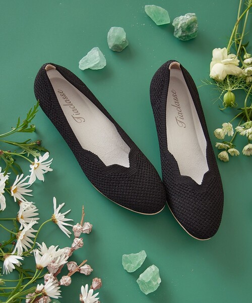 【撥水】スカラップニットフラットパンプス（パンプス）｜Tiaclasse（ティアクラッセ）