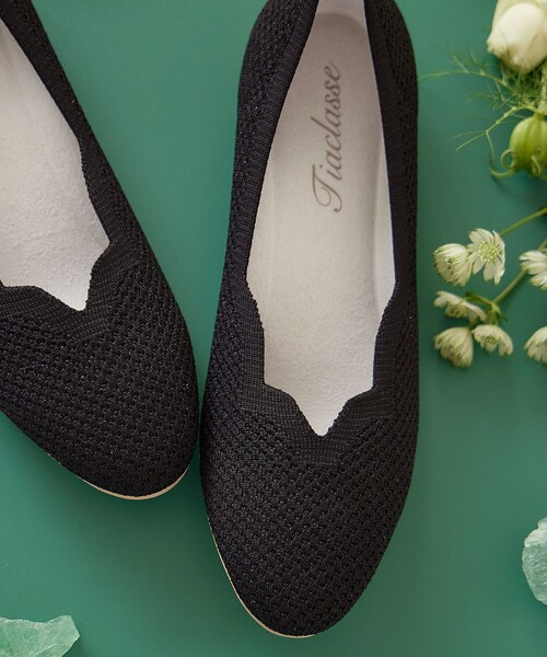 【撥水】スカラップニットフラットパンプス（パンプス）｜Tiaclasse（ティアクラッセ）