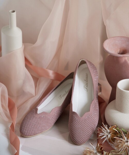 【撥水】スカラップニットフラットパンプス（パンプス）｜Tiaclasse（ティアクラッセ）