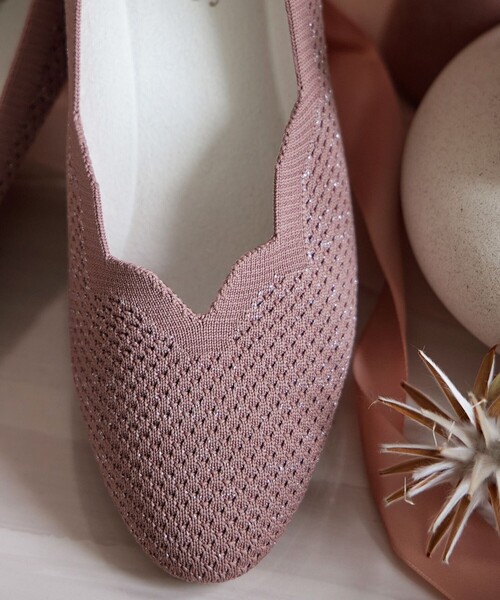 【撥水】スカラップニットフラットパンプス（パンプス）｜Tiaclasse（ティアクラッセ）