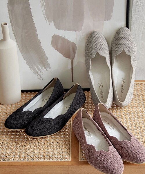 【撥水】スカラップニットフラットパンプス（パンプス）｜Tiaclasse（ティアクラッセ）
