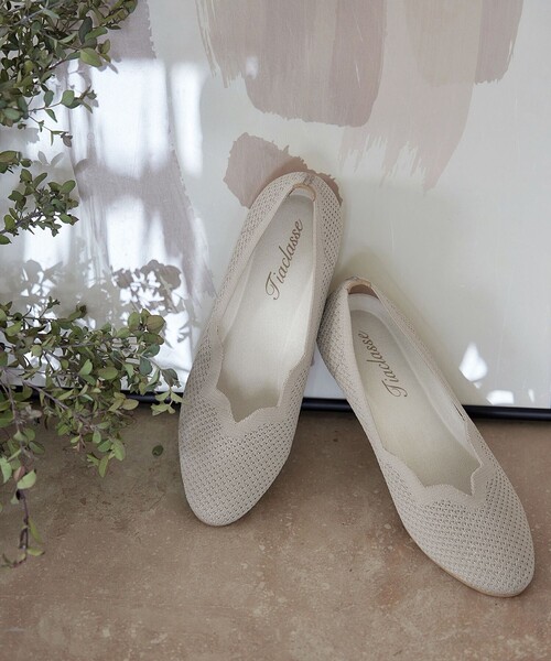 【撥水】スカラップニットフラットパンプス（パンプス）｜Tiaclasse（ティアクラッセ）