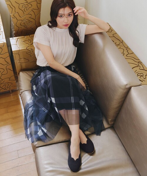 【撥水】スカラップニットフラットパンプス（パンプス）｜Tiaclasse（ティアクラッセ）