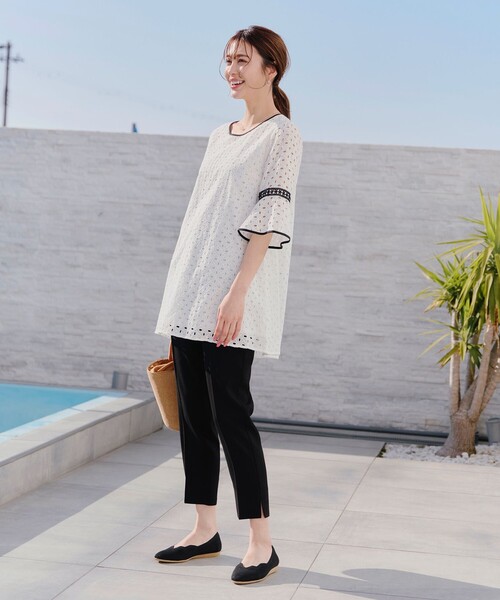 【撥水】スカラップニットフラットパンプス（パンプス）｜Tiaclasse（ティアクラッセ）