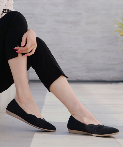【撥水】スカラップニットフラットパンプス（パンプス）｜Tiaclasse（ティアクラッセ）