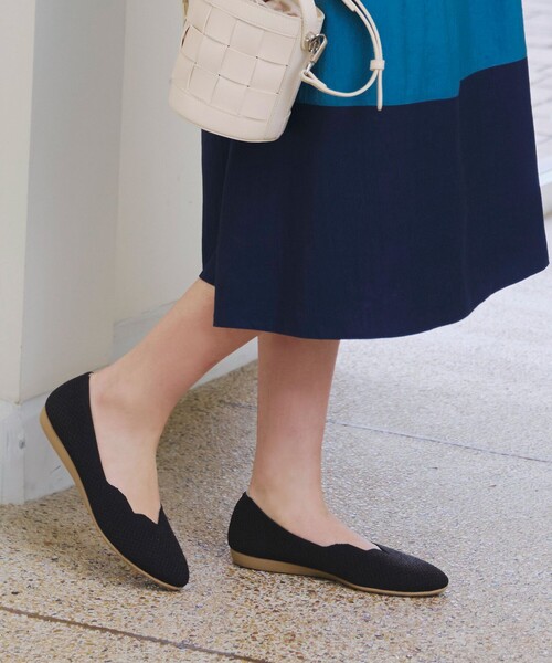【撥水】スカラップニットフラットパンプス（パンプス）｜Tiaclasse（ティアクラッセ）