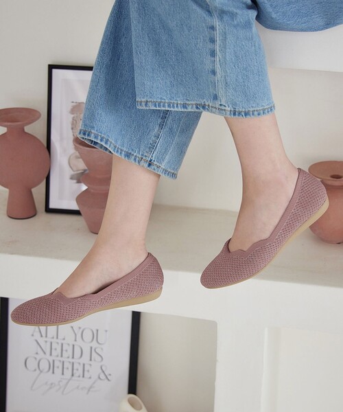 【撥水】スカラップニットフラットパンプス（パンプス）｜Tiaclasse（ティアクラッセ）