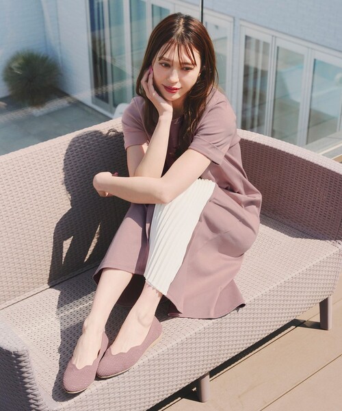 【撥水】スカラップニットフラットパンプス（パンプス）｜Tiaclasse（ティアクラッセ）