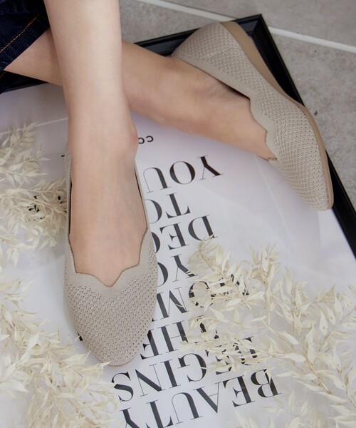 【撥水】スカラップニットフラットパンプス（パンプス）｜Tiaclasse（ティアクラッセ）