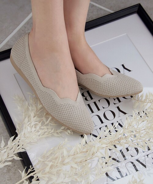 【撥水】スカラップニットフラットパンプス（パンプス）｜Tiaclasse（ティアクラッセ）