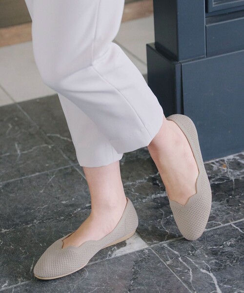 【撥水】スカラップニットフラットパンプス（パンプス）｜Tiaclasse（ティアクラッセ）