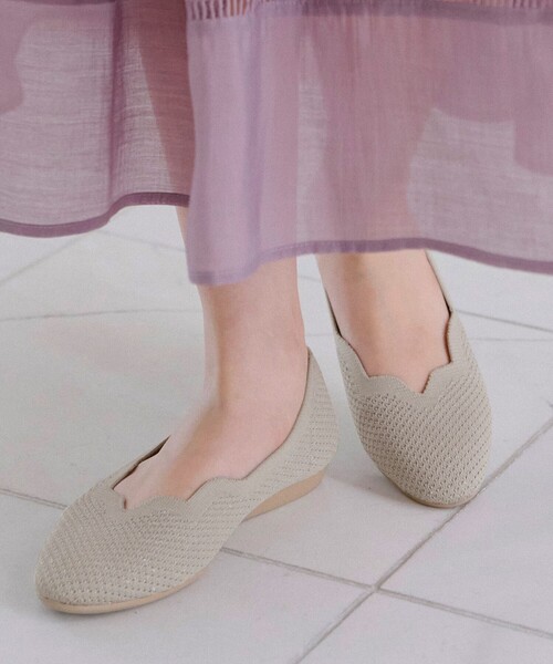 【撥水】スカラップニットフラットパンプス（パンプス）｜Tiaclasse（ティアクラッセ）