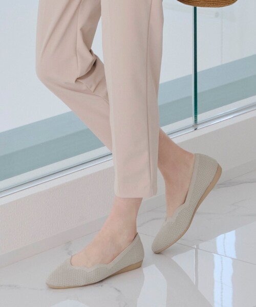 【撥水】スカラップニットフラットパンプス（パンプス）｜Tiaclasse（ティアクラッセ）