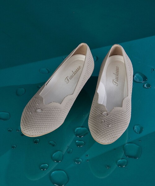 【撥水】スカラップニットフラットパンプス（パンプス）｜Tiaclasse（ティアクラッセ）