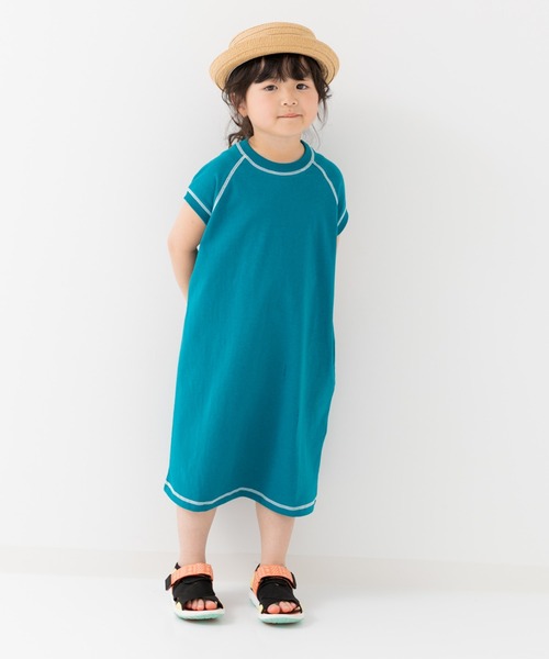 JAM & LINK（ジャムアンドリンク）の「配色ステッチ フレンチワンピース（ワンピース・キッズ・オートミール/ホワイト/ピンク/ターコイズブルー/ブラック/パープル/ネイビー・110cm/120cm/130cm/140cm/150cm/160cm）」の5枚目の写真