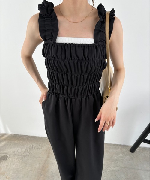Amiur(エミレ)の「twill cloth shirring overall / ツイルクロスシャーリングオーバーオール(サロペット/オーバーオール・レディース・ブラック/アイボリー/ベージュ・FREE)」の14枚目の写真