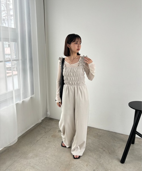 Amiur(エミレ)の「twill cloth shirring overall / ツイルクロスシャーリングオーバーオール(サロペット/オーバーオール・レディース・ブラック/アイボリー/ベージュ・FREE)」の18枚目の写真