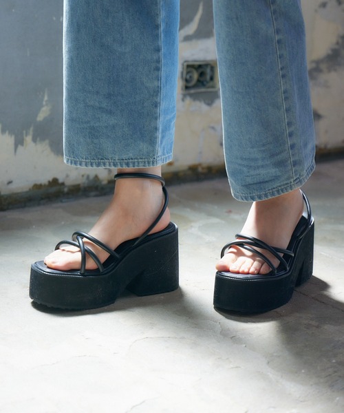 【Cider】デニム クロス ストラップ サンダル Denim Cross Strap Sandals For Daily Casual