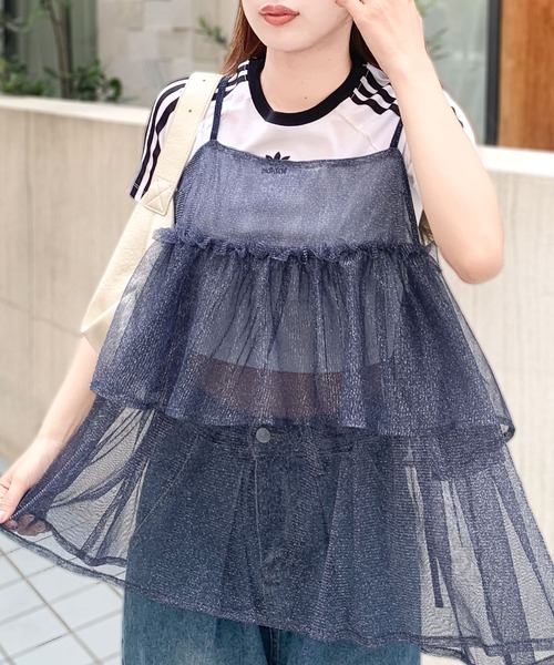 mily bilet(ミウィビレット)の「【mily bilet】大人の華やぎレイヤードアイテム。ラメチュールティアードキャミソール(キャミソール・レディース・ベージュ/ネイビー/ブラック・LARGE/MEDIUM/SMALL/X-LARGE)」の6枚目の写真