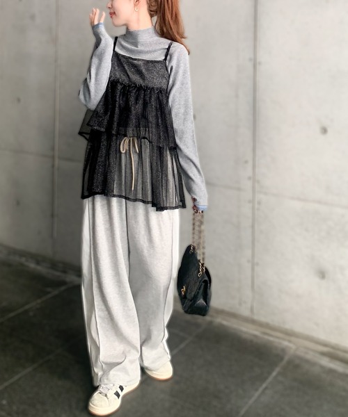 mily bilet(ミウィビレット)の「【mily bilet】大人の華やぎレイヤードアイテム。ラメチュールティアードキャミソール(キャミソール・レディース・ベージュ/ネイビー/ブラック・LARGE/MEDIUM/SMALL/X-LARGE)」の8枚目の写真