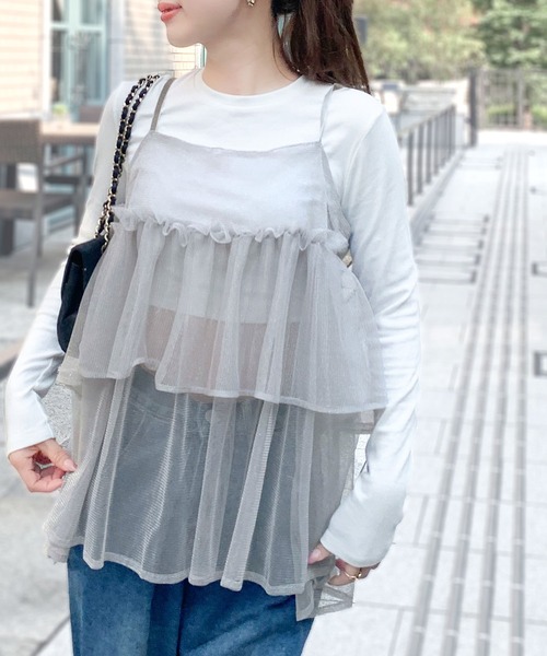 mily bilet(ミウィビレット)の「【mily bilet】大人の華やぎレイヤードアイテム。ラメチュールティアードキャミソール(キャミソール・レディース・ベージュ/ネイビー/ブラック・LARGE/MEDIUM/SMALL/X-LARGE)」の16枚目の写真