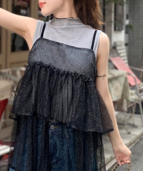 mily bilet(ミウィビレット)の「【mily bilet】大人の華やぎレイヤードアイテム。ラメチュールティアードキャミソール(キャミソール・レディース・ベージュ/ネイビー/ブラック・LARGE/MEDIUM/SMALL/X-LARGE)」の15枚目の写真